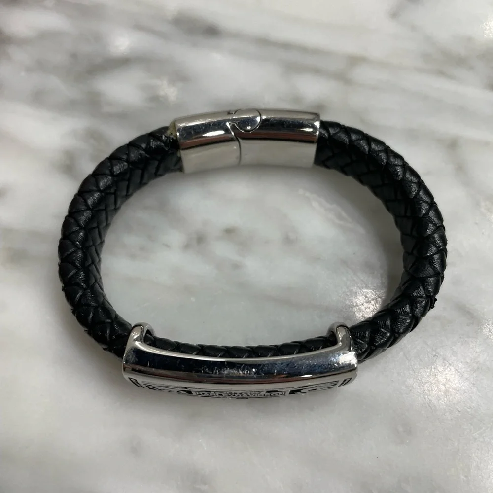 Harley Davidson Black Leather Bracelet with Silver Clasp - Picture 2 of 5